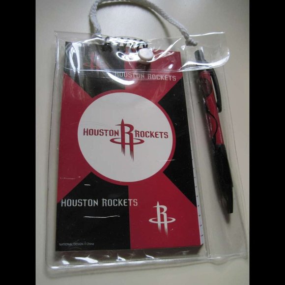 NBA Houston Rockets Stationery Set Pen & Memo Pad Plastic Carry Tote Bag Red Tx - Picture 2 of 9